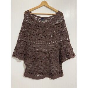 Vintage Gap Crochet Open Knit Top Sweater Chocolate Brown Sz XL